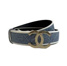 CHANEL - Blue Denim CC Buckle Belt Size - 80 / 32