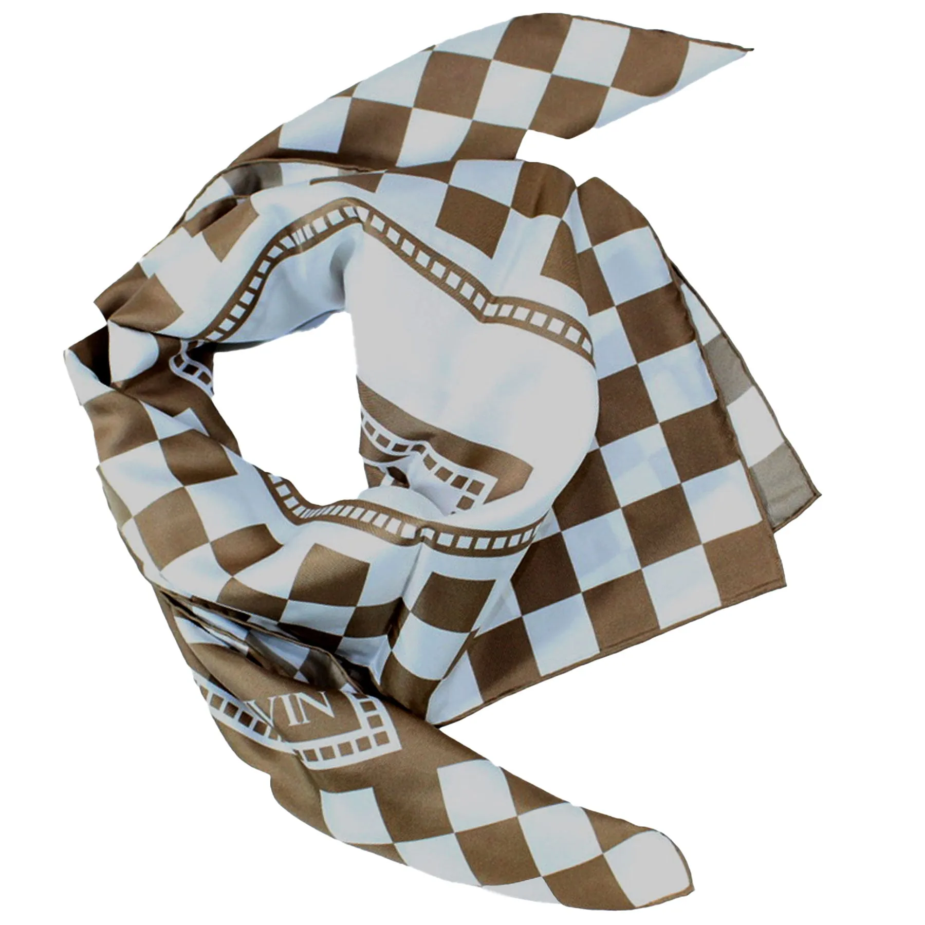 Lanvin Scarf Taupe White Check Design - Twill Silk Scarf